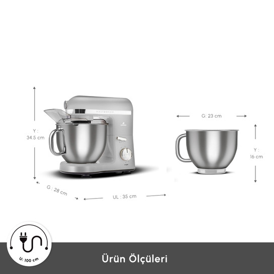 Karaca Mastermaid Chef Pro Çift Kollu Stand Mikser Pearl White 1750 W