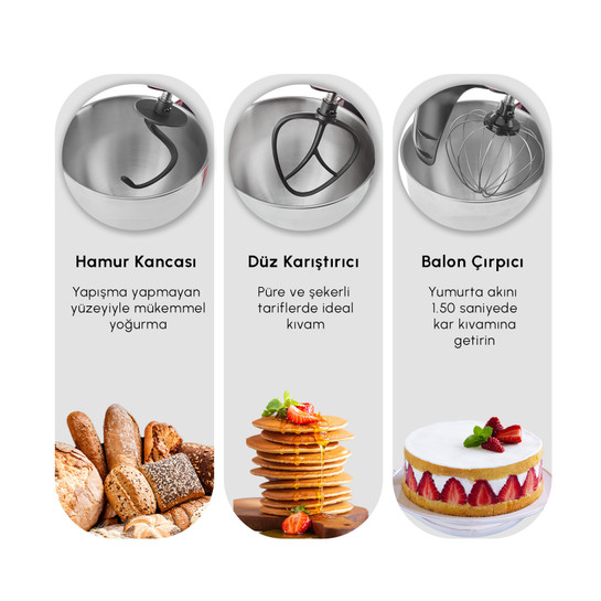 Karaca Mastermaid Chef Pro Çift Kollu Stand Mikser Pearl White 1750 W
