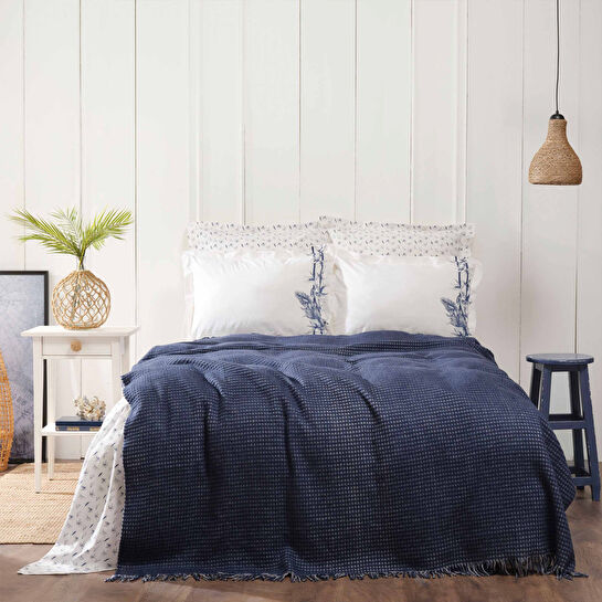 Karaca Home Bambu Mavi Çift Kişilik Battaniyeli Çarşaf Takımı