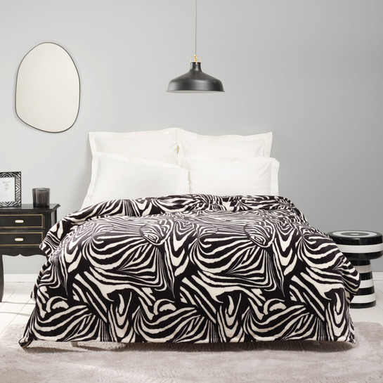Karaca Home Zebra Siyah Çift Kişilik Wellsoft Battaniye