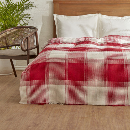 Karaca Home Flow Ekose Waffle Çift Kişilik Pike 200x230 cm Kırmızı