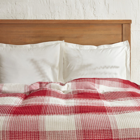 Karaca Home Flow Ekose Waffle Çift Kişilik Pike 200x230 cm Kırmızı