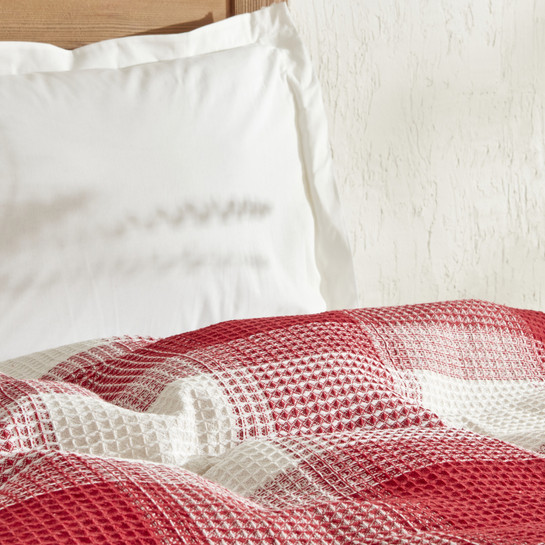 Karaca Home Flow Ekose Waffle Çift Kişilik Pike 200x230 cm Kırmızı