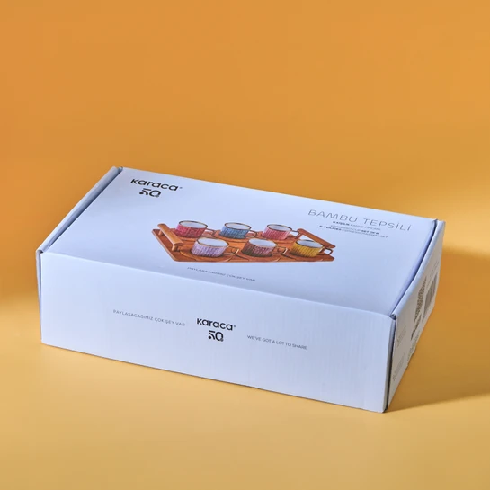 Karaca Bambu Tepsili 6 Kişilik Renkli Kahve Fincan Takımı 90 ml
