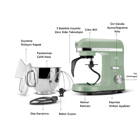 Karaca Mastermaid Chef Pro Çift Kollu Stand Mikser Cabbage Green 1750 W