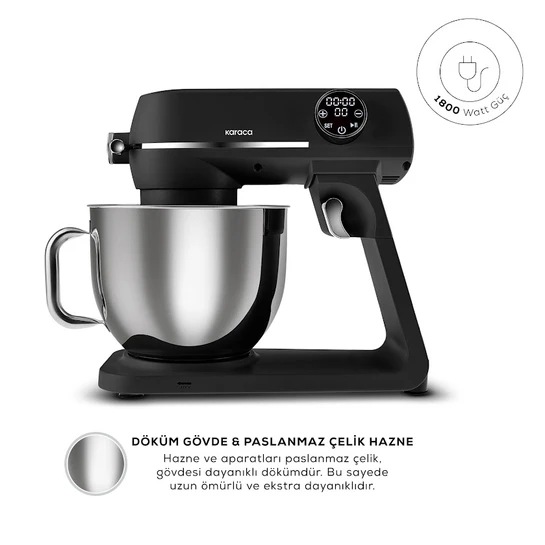 Karaca Multichef Artisan Digital Ekran Döküm Hamur Yoğurma Makinesi Siyah 1800W 7L 