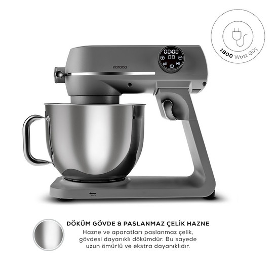 Karaca Multichef Artisan Digital Ekran Döküm Stand Mikser Antrasit 1800W 7L
