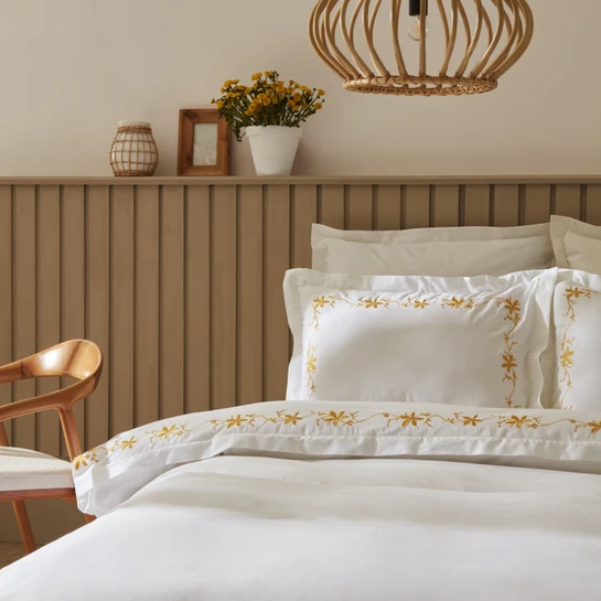 Karaca Home Doğasever Nora Bambu Nakışlı Çift Kişilik Nevresim Takımı Sarı 