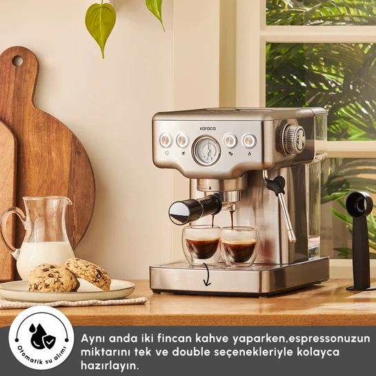 Karaca Coffee Art 1353 Süt Köpürtücülü, 20 Bar Basınçlı, Espresso, Latte, Cappuccino, Americano Makinesi Inox 1,8L 1350W