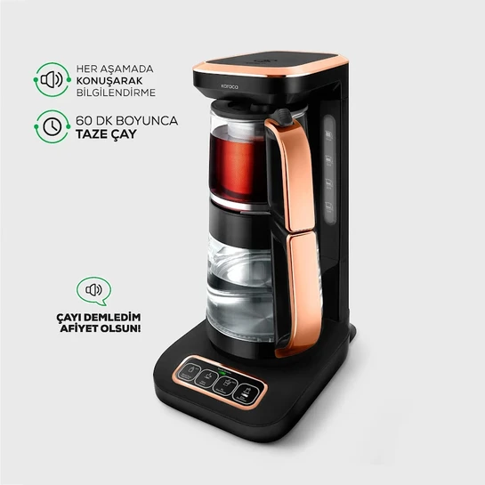 Karaca Çaysever Robotea Pro 4 in 1 Konuşan Cam Çay Makinesi Black Copper