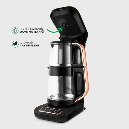 Karaca Çaysever Robotea Pro 4 in 1 Konuşan Cam Çay Makinesi Black Copper