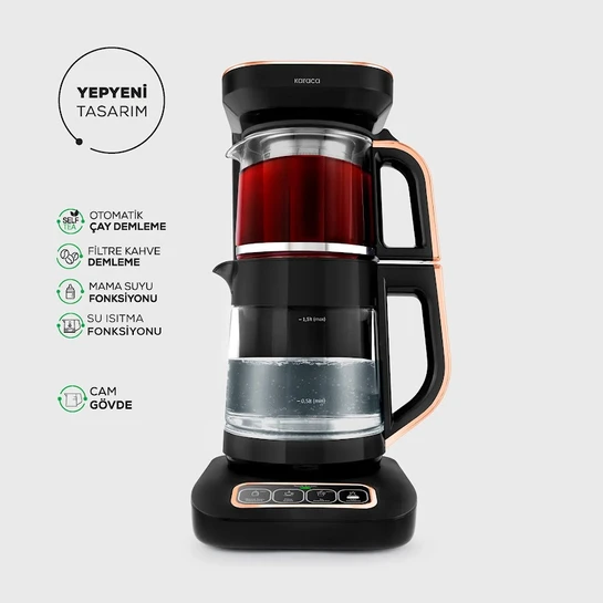 Karaca Çaysever Robotea Pro 4 in 1 Konuşan Cam Çay Makinesi Black Copper