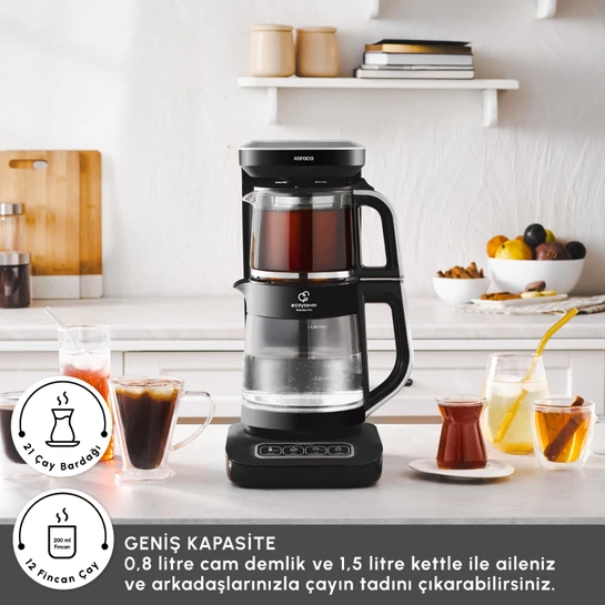 Karaca Çaysever Robotea Pro Connect 4 in 1 Konuşan Cam Çay Makinesi Silver