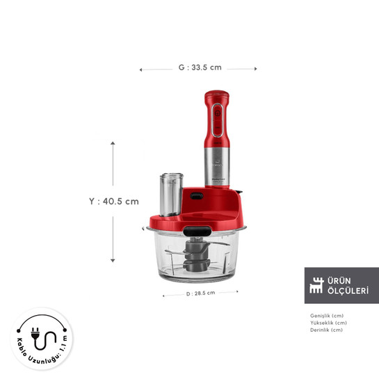 Karaca Mastermaid Prosteel Uzun Blender Ayaklı 6 Bıçaklı Cam Mutfak Robotu 2500W Imperial Red