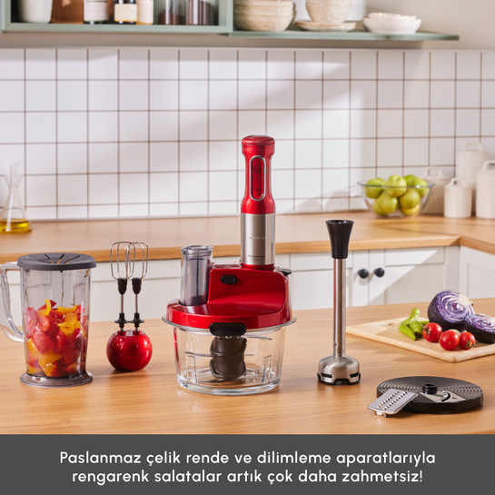 Karaca Mastermaid Prosteel Uzun Blender Ayaklı 6 Bıçaklı Cam Mutfak Robotu 2500W Imperial Red