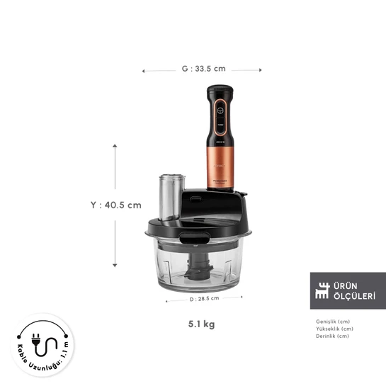 Karaca Mastermaid Prosteel Uzun Blender Ayaklı 6 Bıçaklı Cam Mutfak Robotu 2500W Black Copper