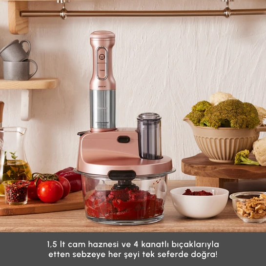 Karaca Mastermaid Prosteel Uzun Blender Ayaklı 6 Bıçaklı Cam Mutfak Robotu 2500W Rosegold