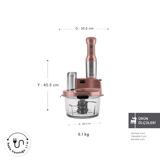 Karaca Mastermaid Prosteel Uzun Blender Ayaklı 6 Bıçaklı Cam Mutfak Robotu 2500W Rosegold