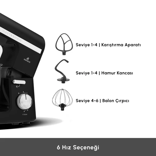 Karaca Mastermaid Chef Pro Çift Kollu Hamur Yoğurma Makinesi Matte Black Silver 1750 W 5L