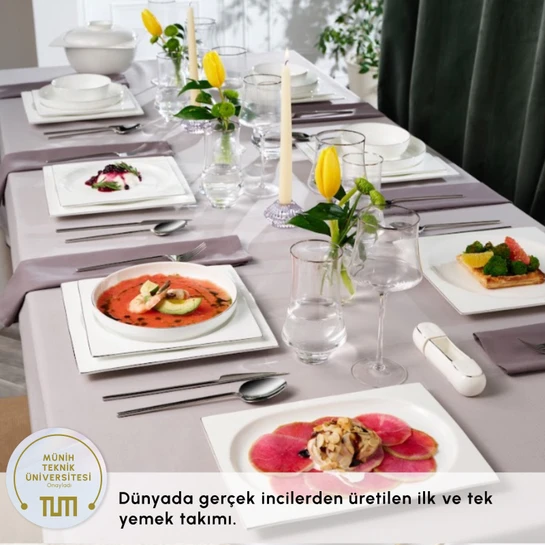 Karaca Red Carpet Collection Fine Pearl Extra Nish 62 Parça 12 Kişilik İnci Yemek Takımı Platin