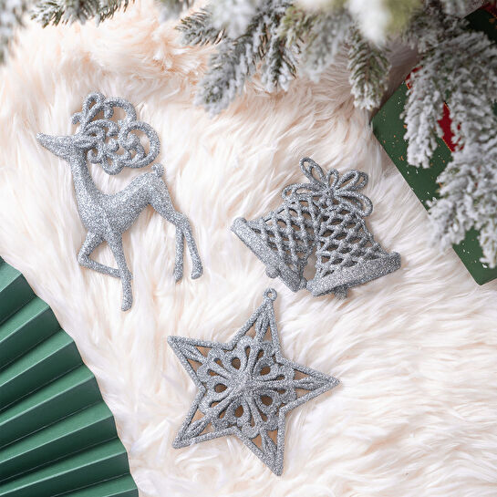 Karaca Home New Year Glitter 3 Parça Ağaç Süsü Seti Silver