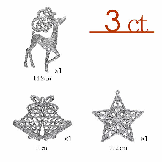 Karaca Home New Year Glitter 3 Parça Ağaç Süsü Seti Silver