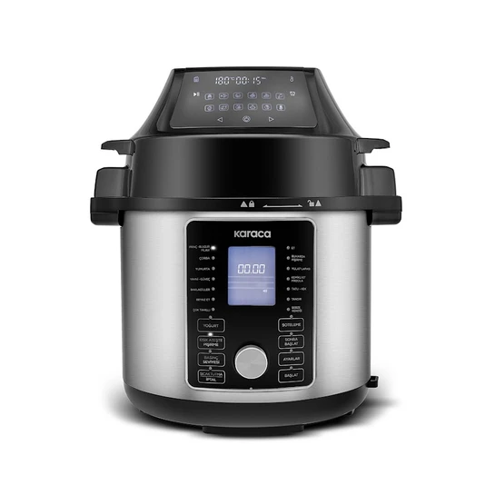 Karaca Cooker 2 in 1 Çok Amaçlı Basınçlı Pişirici Akıllı Elektrikli Düdüklü Tencere ve Airfryer Silver 6L