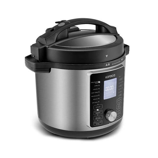 Karaca Cooker 2 in 1 Çok Amaçlı Basınçlı Pişirici Akıllı Elektrikli Düdüklü Tencere ve Airfryer Silver 6L