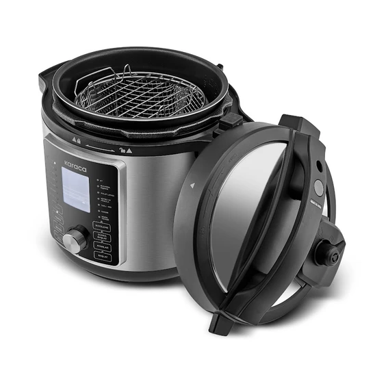 Karaca Cooker 2 in 1 Çok Amaçlı Basınçlı Pişirici Akıllı Elektrikli Düdüklü Tencere ve Airfryer Silver 6L