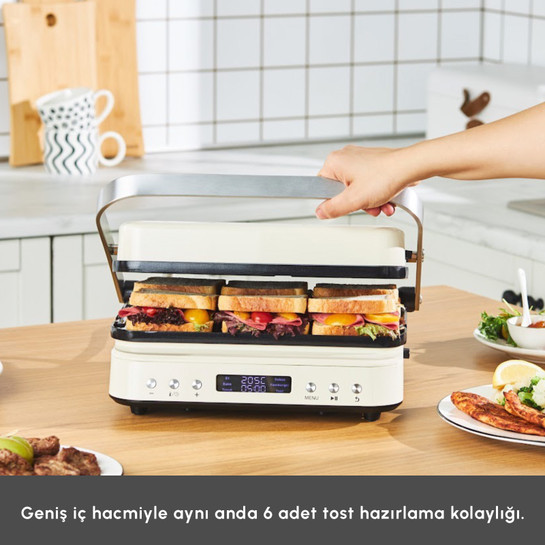 Karaca Presto 2 in 1 Digital 2009 Döküm Izgara ve Tost Makinesi Krem 2000W 6 Dilim Kapasiteli