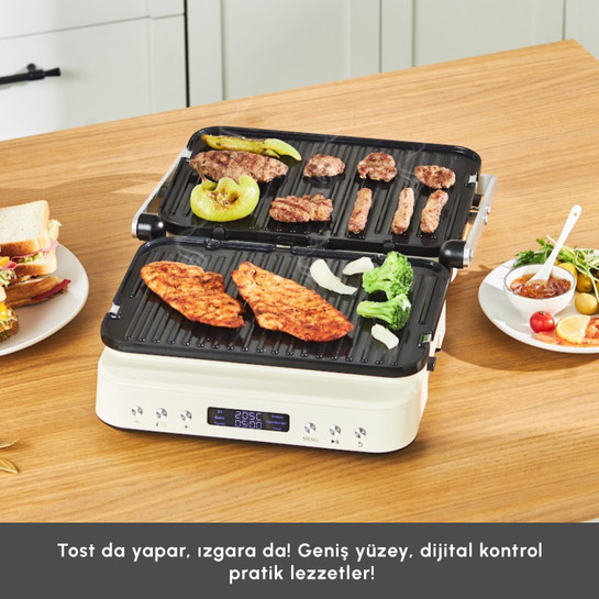 Karaca Presto 2 in 1 Digital 2009 Döküm Izgara ve Tost Makinesi Krem 2000W 6 Dilim Kapasiteli