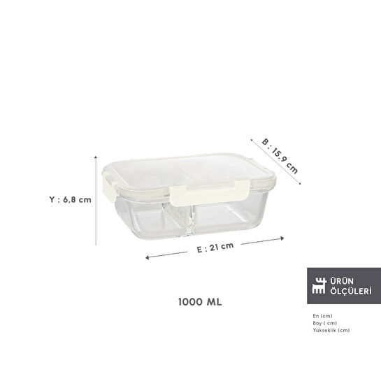 Karaca Polly Bölmeli Cam Saklama Kabı 1000 Ml