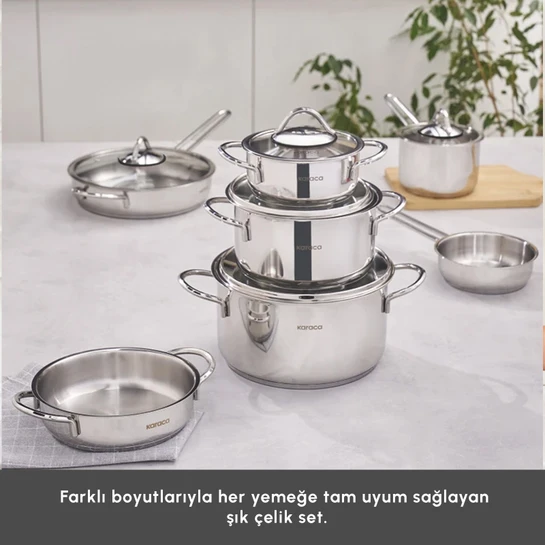 Karaca Ada İndüksiyon Tabanlı 12 Parça Çelik Tencere Seti V2
