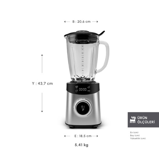 Karaca Dijital Ekran Inox Smoothie Blender Silver 1800W