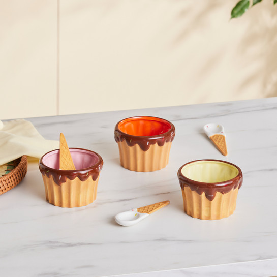 Karaca Cherry On Top 3'lü Kaşıklı Dondurma Kasesi