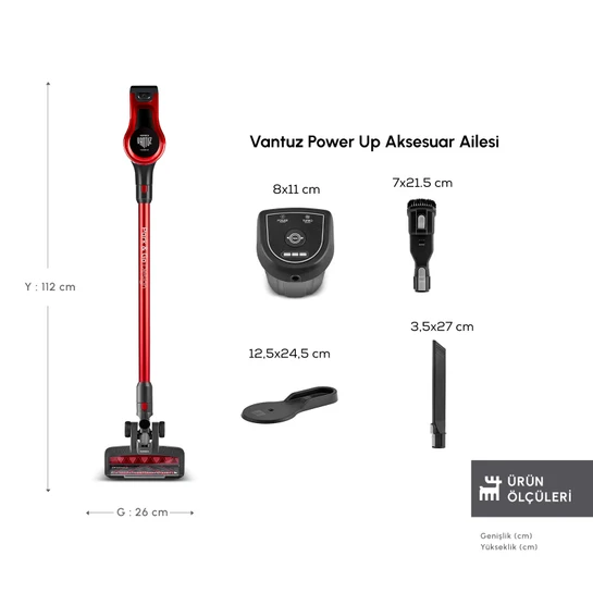 Karaca Vantuz Power Up Dikey Süpürge Imperial Red