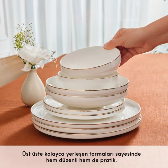 Karaca Red Carpet Collection Stream Bone Merope 53 Parça 12 Kişilik Yemek Takımı Gold
