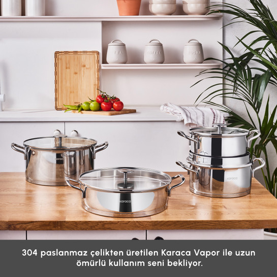 Karaca Vapor New İndüksiyon Tabanlı 8 Parça Süzgeçli Çelik Tencere Seti