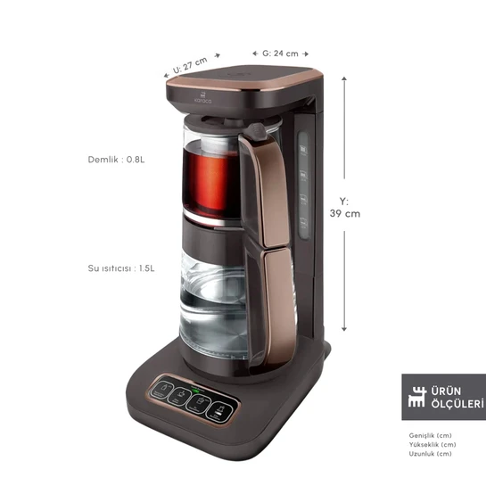 Karaca Çaysever Robotea Pro Connect 4 in 1 Konuşan Cam Çay Makinesi Walnut Brown