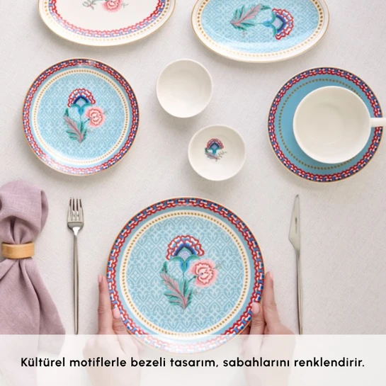Karaca Forever Bone Spello 26 Parça 6 Kişilik Kahvaltı Takımı Blue