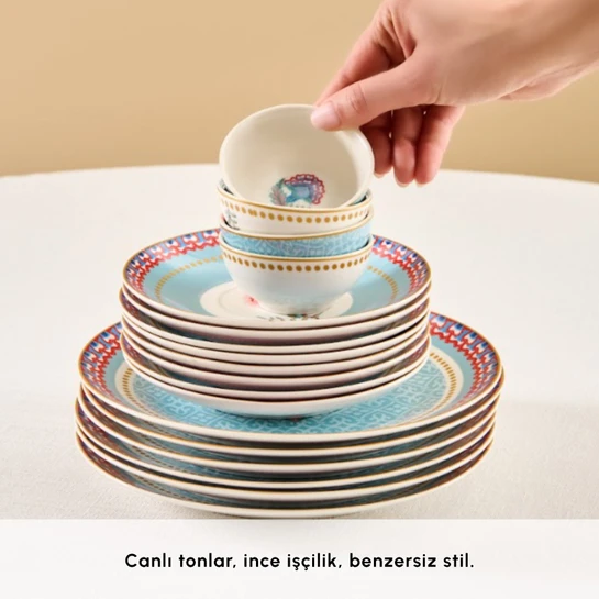 Karaca Forever Bone Spello 26 Parça 6 Kişilik Kahvaltı Takımı Blue