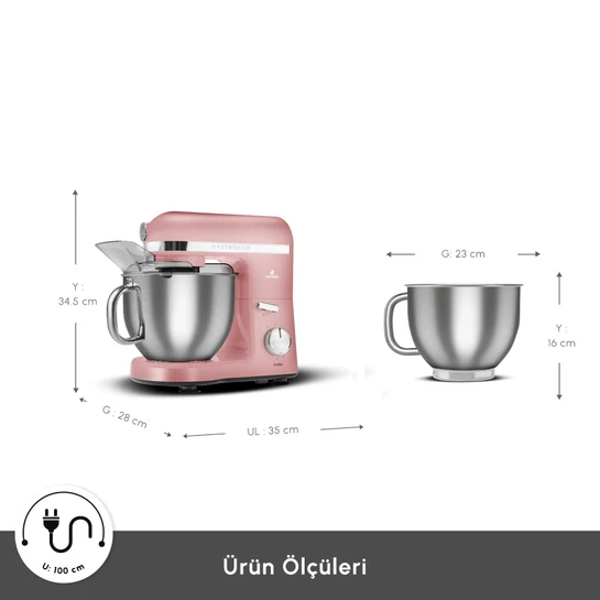 Karaca Mastermaid Chef Pro Çift Kollu Stand Mikser Pearly Pink 1750w 