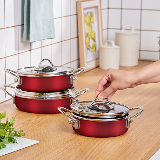 Karaca Ateş Emaye 6 Parça Omlet Seti Bordo 