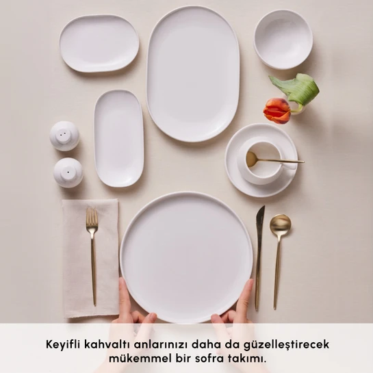 Karaca Stream Bone Meridian 34 Parça 6 Kişilik Kahvaltı Takımı Beyaz
