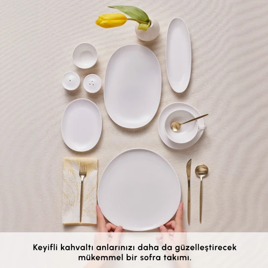 Karaca Stream Bone Middle 34 Parça 6 Kişilik Kahvaltı Takımı Beyaz