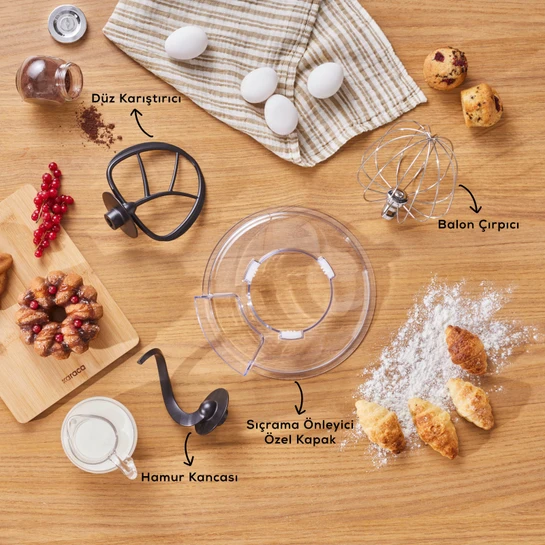 Karaca Pro Artisan Tartılı Dijital Ekran Zaman Ayarlı Döküm Hamur Yoğurma Makinesi Royal Berry 1600W 5L 