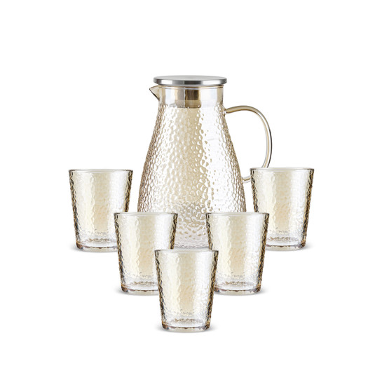 Karaca Luminous 7 Parça Cam Sürahi ve Bardak Seti Amber 