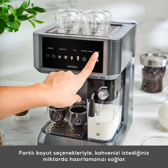 Karaca MyCaffe Barista S10 Entegre Süt Hazneli, Espresso, Latte ve Cappuccino Makinesi Galaxy Grey