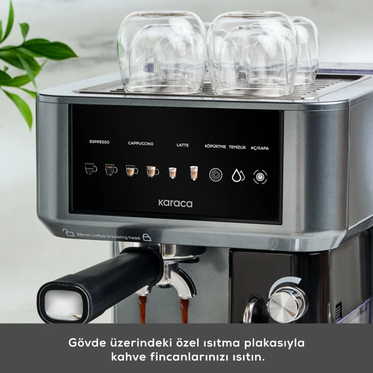 Karaca MyCaffe Barista S10 Entegre Süt Hazneli, Espresso, Latte ve Cappuccino Makinesi Galaxy Grey