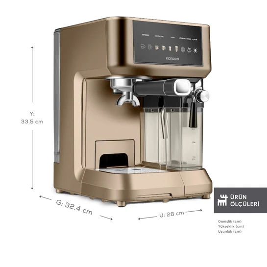 Karaca MyCaffe Barista S10 Entegre Süt Hazneli, Espresso, Latte ve Cappuccino Makinesi Walnut Brown